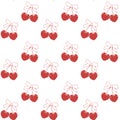 cute coquette pattern seamless red cherries with ribbon bow isolated on white background Royalty Free Stock Photo