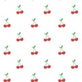 cute coquette pattern seamless red cherries with stem isolated on white background Royalty Free Stock Photo