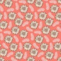 Cute coral floral pattern with yellow flowers