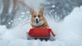 a cute corgi as it enjoys bobsledding with a cool face, its full body figure gliding down the snowy slope with a playful Royalty Free Stock Photo