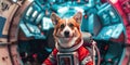 a cute corgi astronaut in a spacesuit, concept for Cosmonautics Day, astronomy, banner