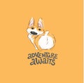 Cute Corgi Dog Character Vector Illustration. Funny Small Puppy Animal Back View for Typography Print. Can be used