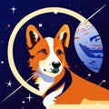 Cute corgi dog and moon in the space. Vector illustration AI generated