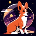 Cute corgi dog sitting on the background of the moon. Vector illustration. Generative AI