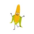 Cute corn cob character cheerful with emotions dancing Royalty Free Stock Photo