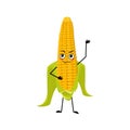 Cute corn cob character with emotions of a hero Royalty Free Stock Photo