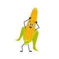 Cute corn cob character with emotions in a panic grabs his head Royalty Free Stock Photo