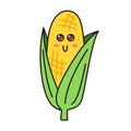 Cute corn cob character with face. Kawaii doodle corn cob isolated on white background. Royalty Free Stock Photo
