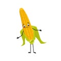 Cute corn cob character with sad emotions, depressed face