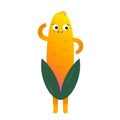 Cute corn cob character, sweet corn, kawaii cartoon character with funny face expression, vector illustration isolated Royalty Free Stock Photo