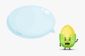 Cute corn mascot with bubble speech