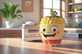 Cute corn sweet smile at kitchen, 3D render style. AI Generated