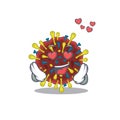 Cute corona virus molecule cartoon character showing a falling in love face