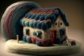Cute Cottage Made of Colorful Yarn (Generative AI)
