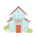 Cute country house with a nest with a bird in pastel color. Family love. Vector flat illustration of a rural house Royalty Free Stock Photo