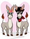 Cute couple animal cartoon donkey for Valentines Day Card Royalty Free Stock Photo