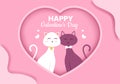Cute Couple Animal Cat Happy Valentine`s Day Flat Design Illustration Which is Commemorated on February 17 for Love Greeting Card Royalty Free Stock Photo