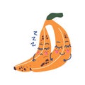 Cute Couple of Bananas Sleeping, Adorable Funny Fruits Cartoon Characters Vector Illustration Royalty Free Stock Photo