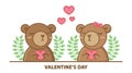 Cute couple bear holding heart isolated on white background.