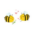 Cute couple of bee in love with daisy and hearts. Cartoon Valentine`s day vector background Royalty Free Stock Photo