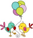 Cute couple bird with balloons