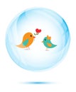 Cute couple bird in the blue glass Royalty Free Stock Photo