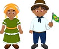 Cute Couple brazilians cartoon with National Clothes