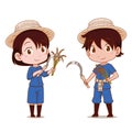 Cute couple cartoon of Thai farmers.