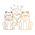 cute couple cats mascots with hearts characters Royalty Free Stock Photo