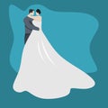 Cute couple character vector illustration. Wedding style romantic dress in love cartoon flat design