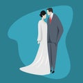 Cute couple character vector illustration. Wedding style romantic dress in love cartoon flat design