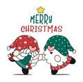 Cute couple Christmas Gnome boy and girl dancing, Merry Christmas greeting card idea, cartoon doodle flat vector