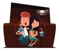 Cute couple at cinema theatre illustration cartoon character