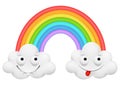 Cute couple cloud cartoon character and a rainbow Royalty Free Stock Photo