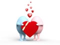 Cute Couple of Egghead Characters with a Valentine Royalty Free Stock Photo