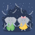 Cute couple elephants with clothes characters Royalty Free Stock Photo