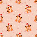 Cute couple fox in love seamless pattern Royalty Free Stock Photo