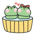 Cute couple frog stay in bath together.Onsen time.Shower.Valentines day