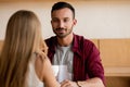 Cute couple having coffee together in cafe Royalty Free Stock Photo