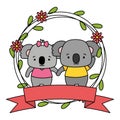 cute couple koalas animals wreath flowers