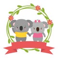 cute couple koalas animals wreath flowers