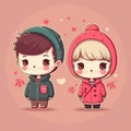 cute couple in love concept in Kawaii style, happy valentine, character illustration