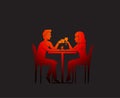 Cute couple in Love dating vector illustration. Love couple in restaurant