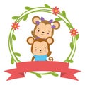 cute couple monkey animals wreath flowers