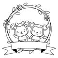 cute couple monkey animals wreath flowers