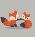 Cute couple orange foxes flat style