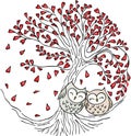 Cute couple owls on love tree