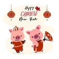 Cute couple pigs in qipao Chinese dress,