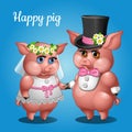 Cute couple pigs in suits, the bride and groom