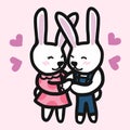 Cute couple rabbits cartoon vector illustration